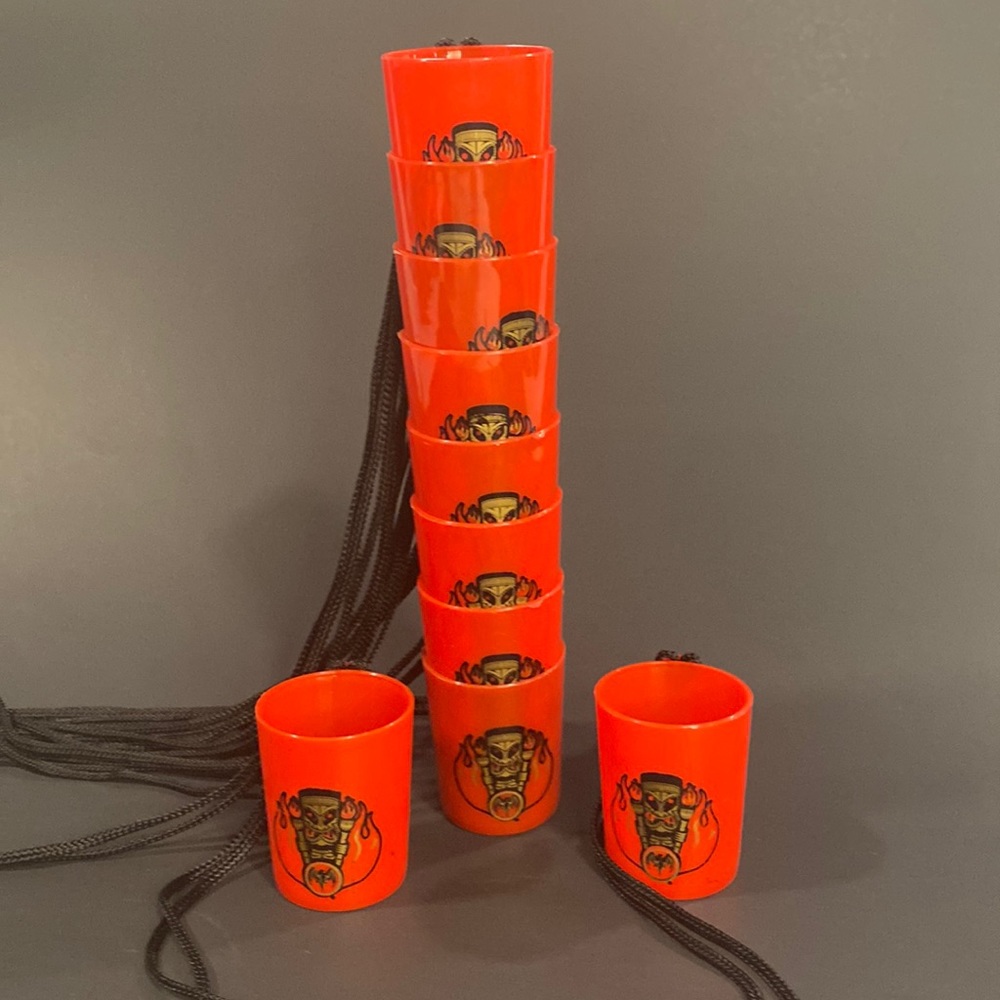 Bacardi - plastic shot glasses - hanging. New, Red - Set of 10
